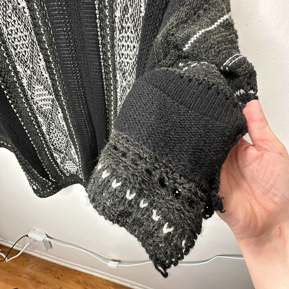 LA Hearts Black Gray and Cream Striped Knit Long Line Open Cardigan Sweater OS - Picture 8 of 14